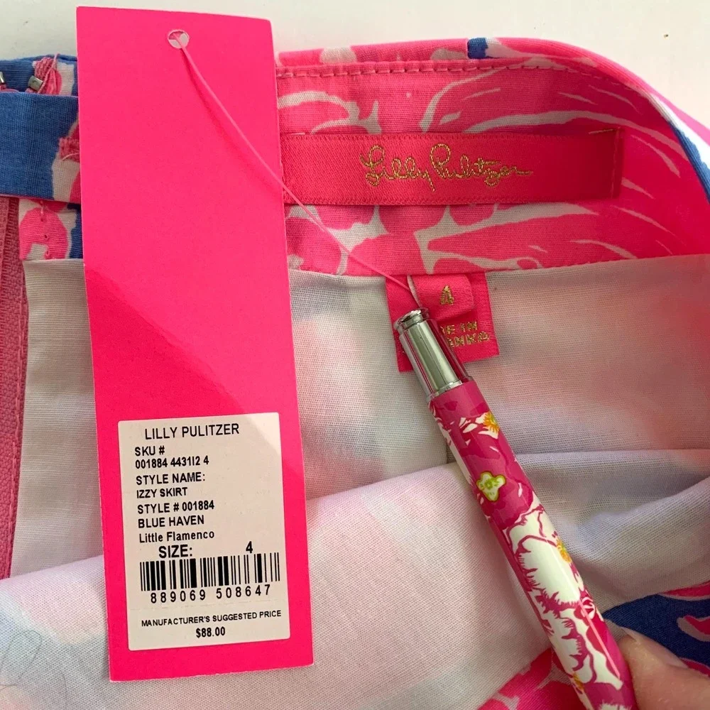 NWT Lilly Pulitzer Izzy Skirt Pineapples Lace sz 4 Blue Haven Flamenco Cotton - Picture 3 of 6